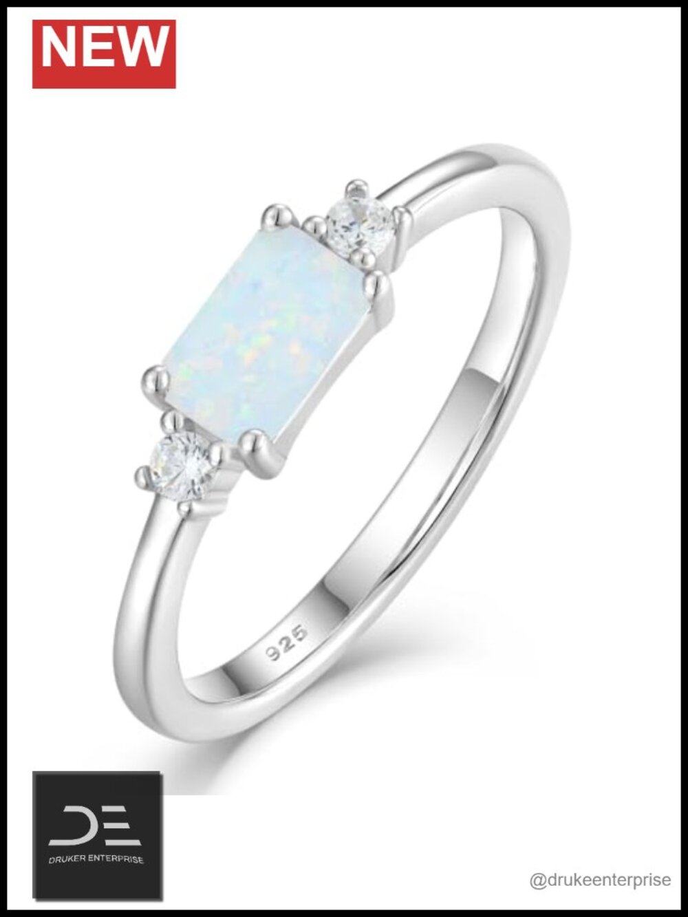 Sterling Silver Baguette Eternity Stacking Ring CZ Opal Women